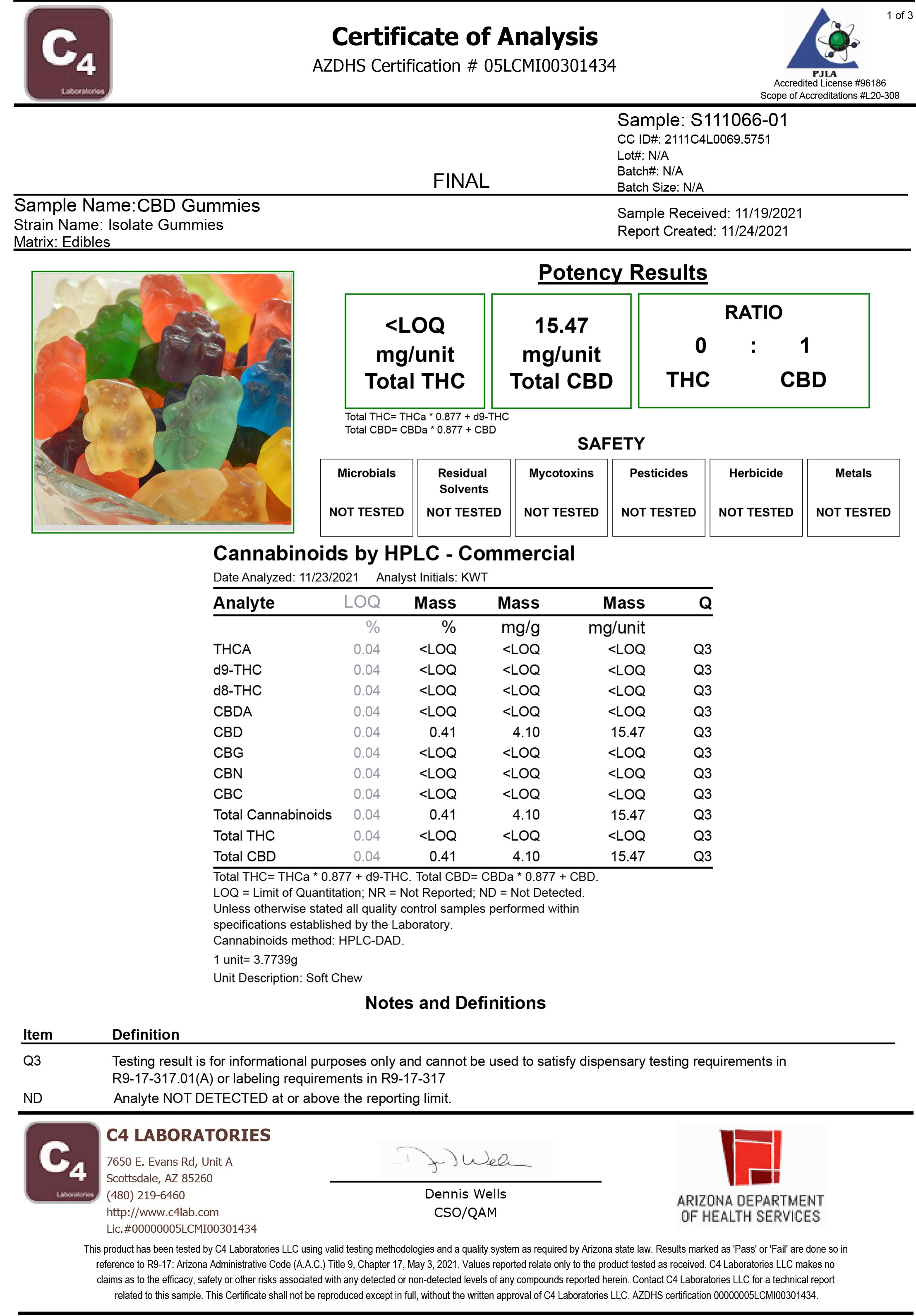 Paradise Valley Products 500mg Platinum Plus CBD Gummy Bears Third Party Lab Testing