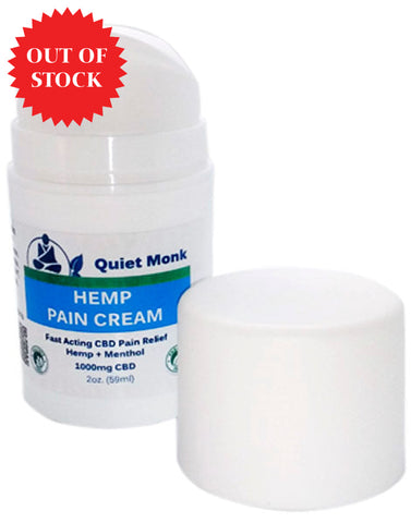 Paradise Valley Products Quiet Monk 1000mg CBD Fast Acting Pain Cream in easy to use pump.  Broad Spectrum CBD pain cream relief for back pain, sciatica pain, muscle and joint pain, arthritis pain.  Buy CBD pain cream online.  The best CBD pain cream online.  