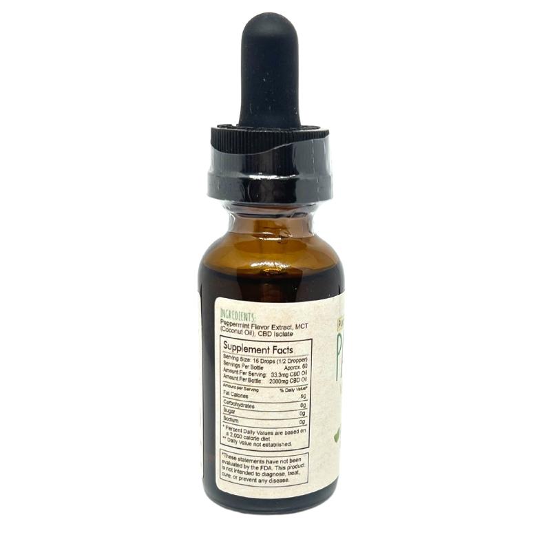 Paradise Valley Products Platinum Plus 2000mg CBD Oil Peppermint Drops Ingredients.  Isolate CBD Oil with only 3 ingredients.  USA Sourced hemp.  The best CBD you can buy online.  