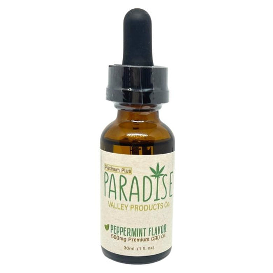 Paradise Valley Products Platinum Plus 500mg CBD Oil Tincture Drops Peppermint Flavor.  Hemp CBD Oil for inflammation, arthritis pain, anxiety, sleep issues.  99.9% pure CBD Isolate. Best CBD Oil online.  Cheap CBD Oil at ParadiseValleyProducts.  The best CBD Isolate.